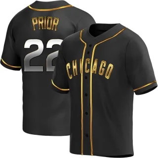 Men's Replica Black Golden Mark Prior Chicago Cubs Alternate Jersey