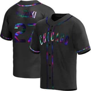 Men's Replica Black Holographic Seiya Suzuki Chicago Cubs Alternate Jersey