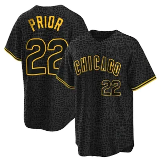 Men's Replica Black Mark Prior Chicago Cubs Snake Skin City Jersey