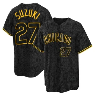 Men's Replica Black Seiya Suzuki Chicago Cubs Snake Skin City Jersey