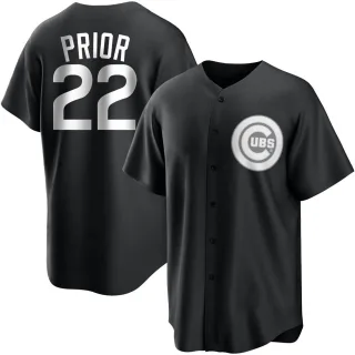 Men's Replica Black/White Mark Prior Chicago Cubs Jersey