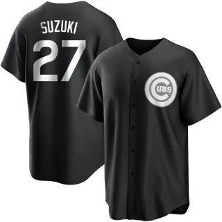 Men's Replica Black/White Seiya Suzuki Chicago Cubs Jersey