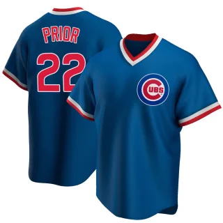 Men's Replica Royal Mark Prior Chicago Cubs Road Cooperstown Collection Jersey