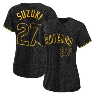 Women's Authentic Black Seiya Suzuki Chicago Cubs Snake Skin City Jersey